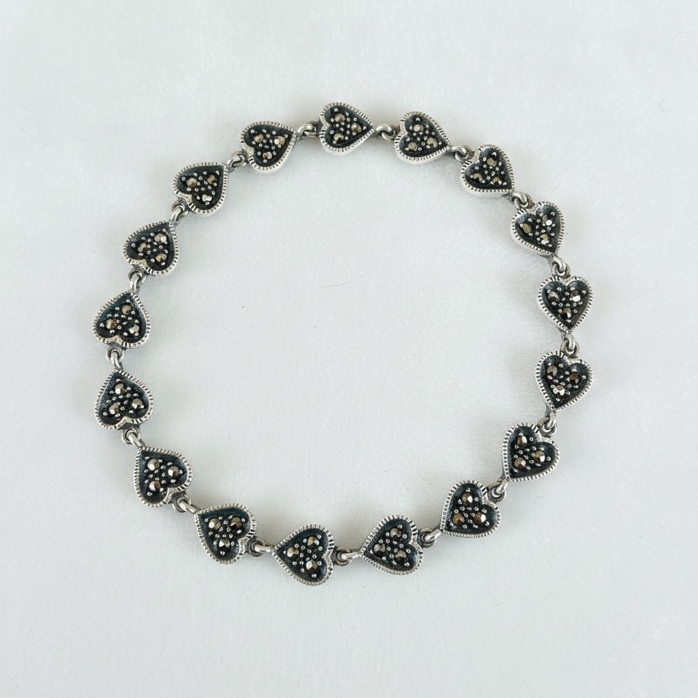 8 inch 925 Stamped Malachite Heart ❤️ Shaped Bracelet​